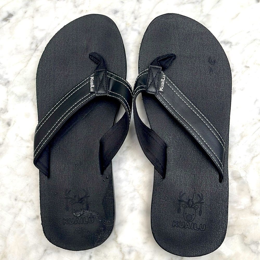 Kuailu men’s black leather slippers 11.75 in